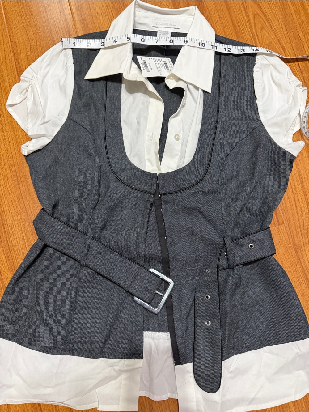 Charlotte Russe Charcoal Layered Tunic with White Shirt Detail